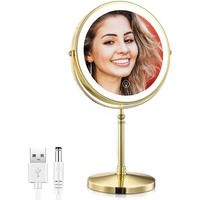 Amznevo Rechargeable 8 ' ' Lighted Makeup Mirror  1X 10X Magnifying Vanity Mirror With 3 Color Led Lights  Touch Sensor Adjust Brightness Double-Sided Cosmetic Mirror  Gold Finish