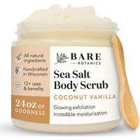 Bare Botanics Coconut Vanilla Body Scrub 24Oz | Made In Madison  Wi | All Natural Sea Salt Exfoliator W/ Skin Loving Moisturizers | Vegan & Cruelty Free | Gift Ready Packaging W/ A Cute Wooden Spoon