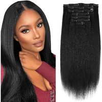 Sassina Yaki Clip Ins Human Hair Remy Double Wefts Coarse Yaki Straight Clip In For Black Women 18 Inch Clip In Hair Extensions 7 Pieces 17 Clips 120 Grams Jet Black #1
