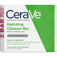 Cerave Hydrating Cleanser Bar | Soap-Free Body And Facial Cleanser With 5% Cerave Moisturizing Cream | Fragrance-Free |2-Pack  4.5 Ounce Each