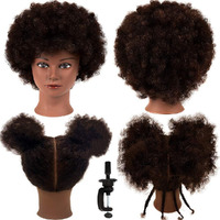Headdoll Afro Curly Mannequin Head With 100% Human Hair Curly Hair Hairdresser Hair Styling Cosmetology Manikin Head Doll Head For Hairdresser Practice Styling Dye Braiding With Clamp Stand