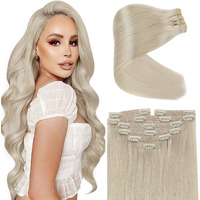 Sunny Blonde Clip In Hair Extensions Human Hair Invisible Clip Ins Human Hair Extensions Platinum Blonde Extensions Clip Ins 7Pcs 120G 24Inch