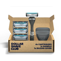 Dollar Shave Club - Shaving Kit With Diamond Grip Razor Handle  4-Blade Blade Refills  & Blade Cover  Easy To Grip Handle  For Travel  Blue