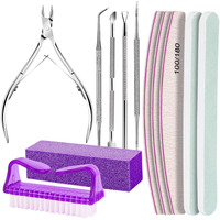 Fandamei Manicure And Pedicure Tools Kit  Nail Files 100/180  Nail Buffer Block  Nail Cuticle Nippers  Cuticle Pusher  Cuticle Peeler  Nail Lifter For Ingrown Toenails  Toenail File  Purple