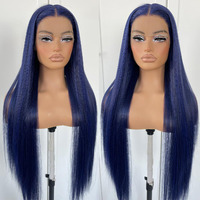 Mitimes Blue Straight Hd Lace Front Wig Pre-Plucked Glueless Synthetic Dark Blue Lace Front Wig For Fashion Women Transparent Lace Front Wig For Cosplay Party
