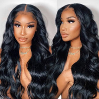 Fab?Lle 30 Inch Lace Front Wig Body Wave Wig Pre-Plucked With Baby Hair Natural Color Glueless Wig For Women Curly Wave Synthetic Lace Front Wig
