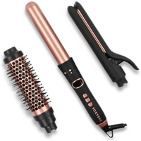 Foxybae 3-In-1 Interchangeable Hair Tools - Curling Wand W/ 3 Attachments - Hot Round Brush  Straightening Iron & Hair Curler For Shiny Curls - Hair Dryer Brush & Hair Styling Set [Black-Rose Gold]