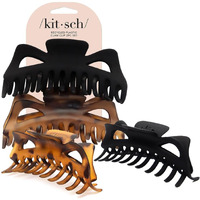 Kitsch Recycled Plastic Large Claw Clip Set - Jumbo Bow Clips Ideal For Thick Hair | Trendy Tortoise & Black Claw Hair Clips - 2Pc
