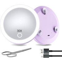 Travel Magnifying Mirror With Light 30X  4Inch Rechargeable Lighted Compact Pocket Makeup Mirror With Suction Cups