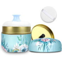 Shimido Body Powder Puff And Container  3.15"" Portable Empty Body Powder Container For Baby Women's Loose Dusting Powder  Powder Case Box With Lids For Bath  Travel And Home Use (Big Flower)