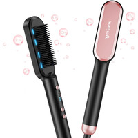 Wavytalk Hair Straightener Brush  Ionic Hair Straightening Brush For Women  Anti-Scald Ceramic Hair Straightener Comb Fast Heating For Home Salon  Dual Voltage  Rose Gold.