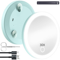 30X Travel Magnifying Mirror With Lights  Small Led Magnifying Mirror Rechargeable 30X Travel Magnified Mirror  4'' Pocket Makeup Magnifying Mirror Dimmable 30X Magnification Mirror With Suction Cups