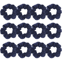Pack Of 12 Cotton Hair Scrunchies Single Jersey Solid Color Ponytail Holders Hair Ties For Girl (Navy Blue)