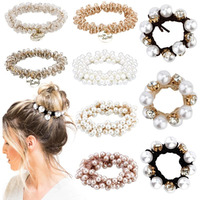 Ahoney 9Pcs Pearl Hair Ties Elastic Hair Scrunchies Hold Crystal Beads Bulk Hair Ropes Stretchy Handmade Boho Hair Accessories For Women Girls (Pearl&Crystal)