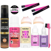 Dolahair Lace Glue Kit Lace Tint Mousse Wig Glue Kit Complete Set Lace Front Kit Wig Installation Kit Wig Melting Kit Melting Spray For Lace Wig Melt Wig Essentials (Medium Brown)