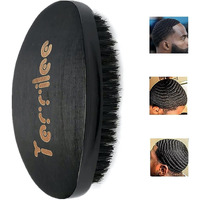 Premium Beech And Black Mix Bristle Wave Brush - Curved Medium Hard Brush For Men's Hair Styling