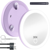 30X Travel Magnifying Mirror With Lights  Small Led Magnifying Mirror Rechargeable 30X Travel Magnified Mirror  4'' Pocket Makeup Magnifying Mirror Dimmable 30X Magnification Mirror With Suction Cups