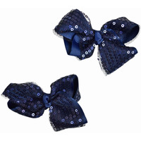 Nyfashion101 Toddlers' Girls' Smooth Grosgrain Ribbon Bow Alligator Clip  Sequin Navy