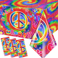 Tie Dye Birthday Party Supplies  60's Hippie Theme Tablecloth 3Pcs Groovy Hippie Table Cover Peace Love Tie Dye Table Cloths For Parties
