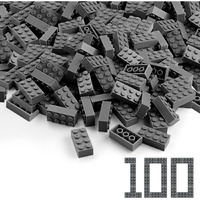 Feleph 100Pcs 2X4 Bricks Dark Gray Pieces Grey Classic Building Blocks Creative Play Set Toy Accessories Compatible With Major Brick Brands