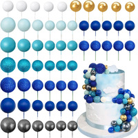 56 Pcs Ball Cake Picks Colorful Ball Shaped Cake Topper Pearl Balls Cupcake Cake Insert Topper For Birthday Party Wedding Decoration Supplies Blue Series Eight Colors