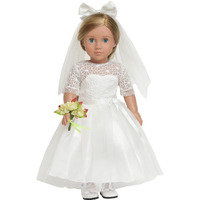 Sweet Dolly 18 Inches American Doll Clothes First Communion Gorgeous White Wedding Dress Veil Bouquet Sets Fit 18 Inches Dolls
