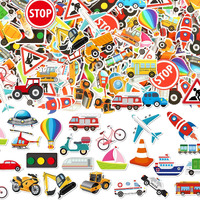 Julbear 300 Pieces Transportation Foam Stickers Bulk Self-Adhesive Cartoon Race Car Bus Vehicle Truck Stickers For Crafts Transportation Theme Party Favors Decoration School Reward Diy Supplies