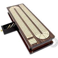 House Of Cribbage - Continuous Cribbage Board Inlaid 4 Tracks Rosewood/Maple With Sliding Lids And Drawer