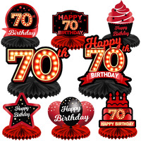 Happy 70Th Birthday Red And Black Table Honeycomb Centerpieces Balloons Theme Decor Table Decorations Table Toppers For Girls Women Princess 70 Years Old Birthday Party Bday Supplies Background Gold