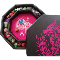 Fantasydice - Pink - Fire Dragon - Dice Tray - 8"" Octagon With Lid And Dice Staging Area- Holds 5 Sets Of Dice(7 / Standard) For All Tabletop Rpgs Like D&D  Call Of Cthulhu  Shadowrun.