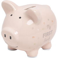 Kate & Milo Mini Ceramic Piggy Bank  Newborn Nursery D?Cor  Baby Girl Keepsake Gift  My First Bank  Pink Rainbows And Stars