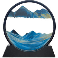 Sofliy 3D Dynamic Sand Art Liquid Motion  Moving Sand Art Picture Round Glass 3D Deep Sea Sandscape In Motion Display Flowing Sand Frame Relaxing Desktop Home Office Work Decor (7  Blue)
