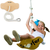 Swurfer Swift - Maple Wood Disc Swing For Kids Ages 4 And Up  Holds Up To 150 Pounds - Includes 18"" Curved Seat Swing With Heavy Duty Braided Rope  Brown