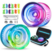 Magicyoyo Responsive Yoyo K2 Crystal Blue-Yellow + Pink-Purple  Dual Purpose Yoyo For Kids Beginners  Extra Unresponsive Bearing For Intermediate Advanced+12 Yoyo Strings+2 Kk Bearings + 1 Yoyo Case