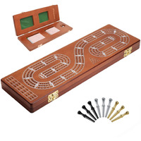 Cribbage Board Game Set 3 Tracks  Plusvivo Solid Oak Wood Cribbage Boards Unique With 9 Metal Pegs & 2 Storage Area  15.5 X 4.9 X 1.2 In Travel Portable Cribbage Game Sets For Family