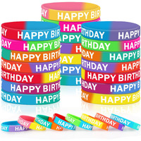 Junebrushs 42Pcs Happy Birthday Silicone Bracelets Colored Rubber Wristbands Accessories For Students Teachers Classroom Reward Gifts Birthday Treat Decorations Party Favors Supplies(21 Designs)
