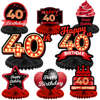 Happy 40Th Birthday Red And Black Table Honeycomb Centerpieces Balloons Theme Decor Table Decorations Table Toppers For Girls Women Princess 40 Years Old Birthday Party Bday Supplies Background Gold