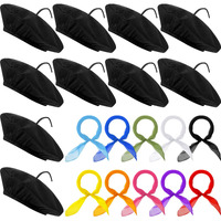 Laumoi 20 Pcs Halloween Party Berets For Kids French Beret Bulk Hat Artist Beanie With Color Neck Scarf For Cosplay Decorate(Fresh Colors)