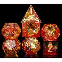 Cusdie Sharp Edges Dnd Dice  7 Pcs D&D Dice  Handcrafted Polyhedral Dice Set  For Role Playing Game Mtg Pathfinder (Red W/Yellow Sparkle)