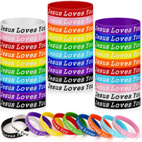 Junebrushs 42Pcs Jesus Loves You Silicone Bracelets Bulk Colorful Christian Jesus Rubber Wristbands For Men Women Party Favors Gifts Supplies