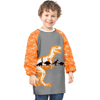Pashop Kids Art Smocks Unicorn Waterproof Painting Smock For Girls Boys Long Sleeve Knee Length Artist Smock With Pocket (Yellow Dinosaur  8-12 Years)