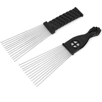 Folansy Afro Comb Metal African American Pick Comb Hairdressing Styling Tool  2 Pack (Black-4  2Piece Assortment  Wide Teeth  Classic Black Fist Design  For Curly Hair And Afro Hairstyle)