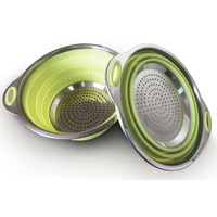 Oneida 8 Inch Color Burst Stainless Steel Silicone Collapsible Colander Strainer - Green