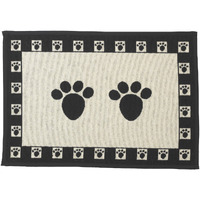Petrageous 10209 Paws Tapestry Dog Non-Skid Machine Washable Placemat For Pet Feeding Stations With Rubber Backing 13-Inch By 19-Inch For Dogs And Cats  Black And Natural