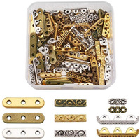 Fashewelry 150Pcs Tibetan Mixed 3-Hole Rectangle Spacer Bar Metal Beads 10.5-24Mm Multilayer Multi-Strand Charm Links For Jewelry Bracelet Making