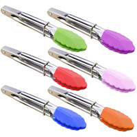 Hinmay Colorful Mini Tongs Set 7-Inch Silicone Tongs With Sliding Rings  Set Of 6 (Green Red Blue Purple Pink Orange)