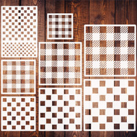 8 Pcs Check Stencil Buffalo Pattern Stencils Reusable Checkerboard Stencils For Painting Wood Wall Tile Canvas Paper Fabric
