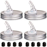 Mason Jar Pour Spouts. Free Flow Mason Jar Pour Spouts  Mason Jar For Spout Regular Mouth Size 70Mm Dispenser Germination Cover. Suitable For Any Liquid. Leak-Proof 4-Pack + 8 Lid Caps (Silver Color)