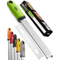 Orblue Lemon Zester & Cheese Grater - Premium Citrus Zester  Kitchen Grater For Parmesan  Chocolate  Fruits  Vegetables  Ginger  Garlic  Nutmeg - Stainless Steel Blades With Protective Cover  Green