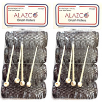 Alazco 8 Pc Vintage Style Hair Rollers Xlarge Brush Rollers & 8 Pins (8 Xl Rollers)